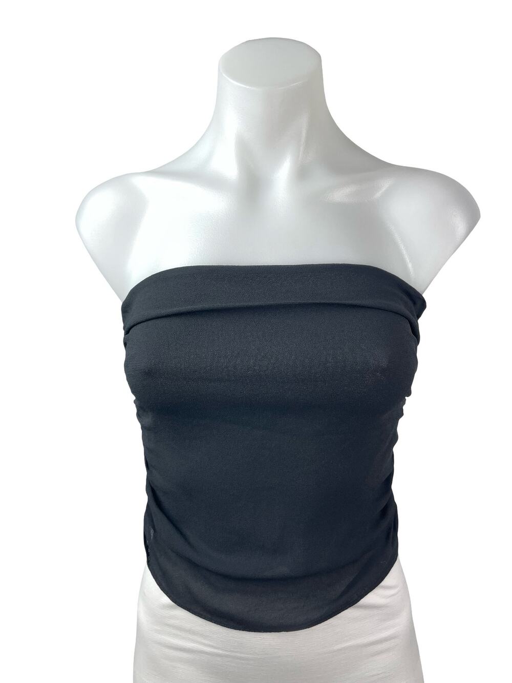 Reformation Women's Black Smocked Back Sleeveless Strapless Bandeau Crop Top 4